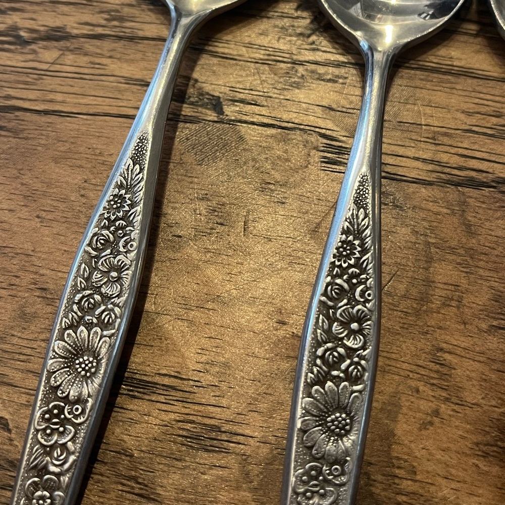 Vintage Interpur Floral Flatwear SoupSpoons (3) Jardinera Stainless - Picture 7 of 7
